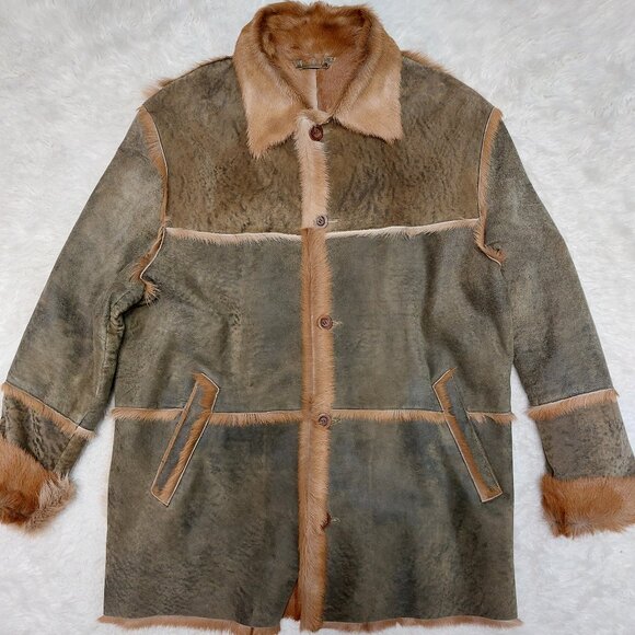 Vintage J.J.G Men's Pony Calfskin Leather Coat Jacket in a light Brown Tan M - Picture 4 of 13